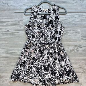 Rebecca Taylor Womens Black White Floral‎ Print Sleeveless A-Line Dress Size 4